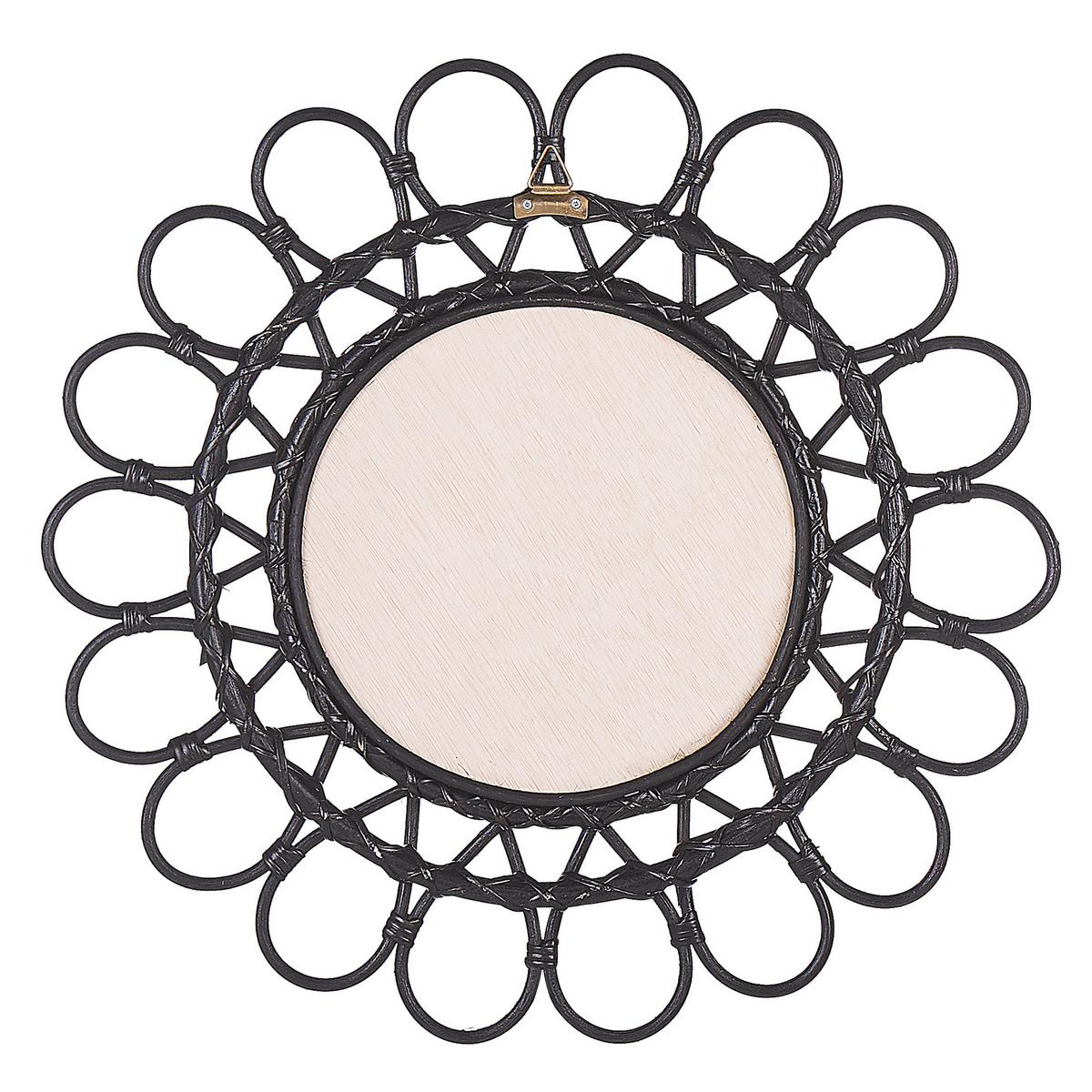 WANDSPIEGEL Rattan schwarz Sonnenform 60 cm Babai - Schwarz, Naturmaterialien (60/60/3cm) - Beliani
