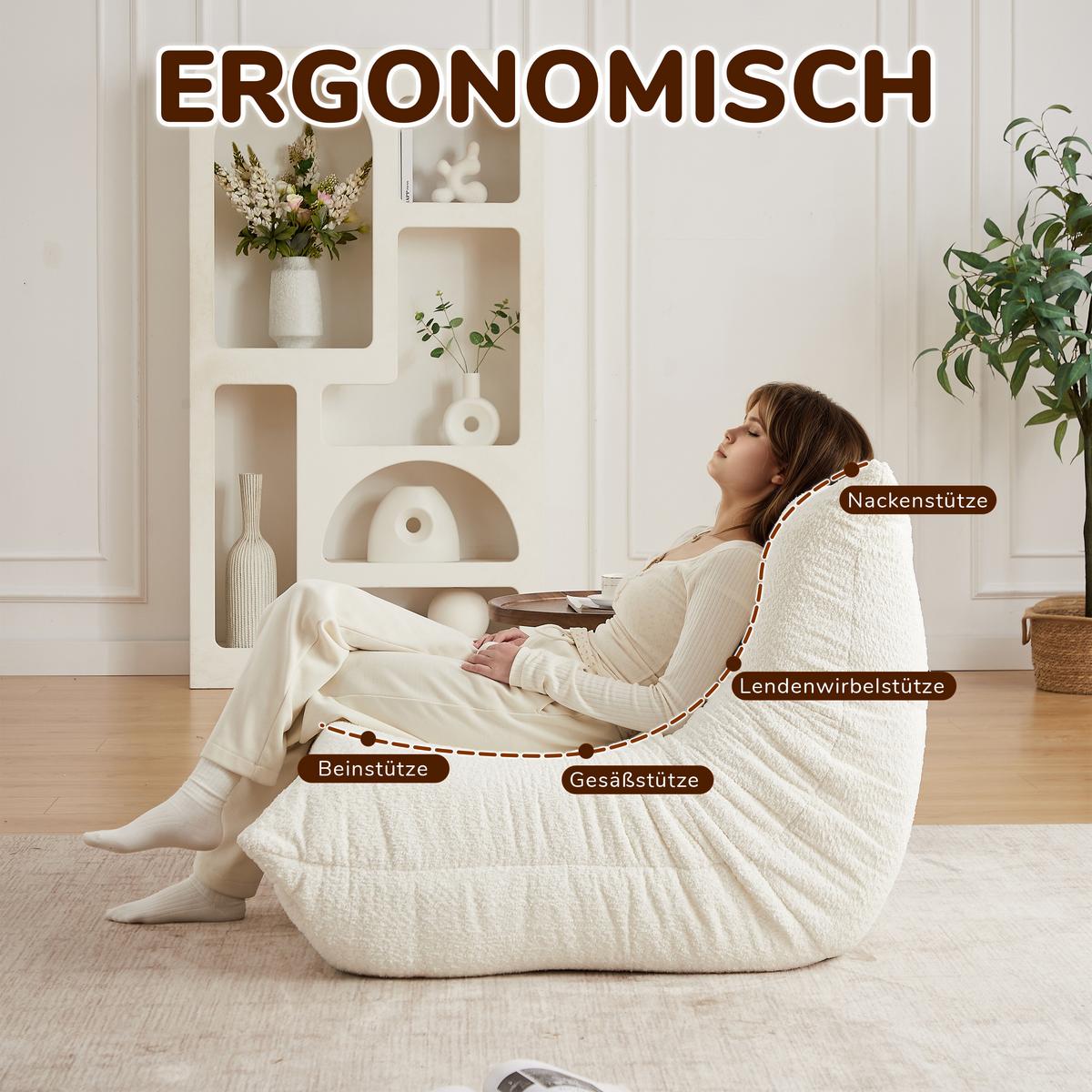 SITZSACK 2-Sitzer Ergonomischer aus Chenille & Memory-Schaum, Montagefrei - Beige, Textil (127/83/99cm) - Urban Meuble