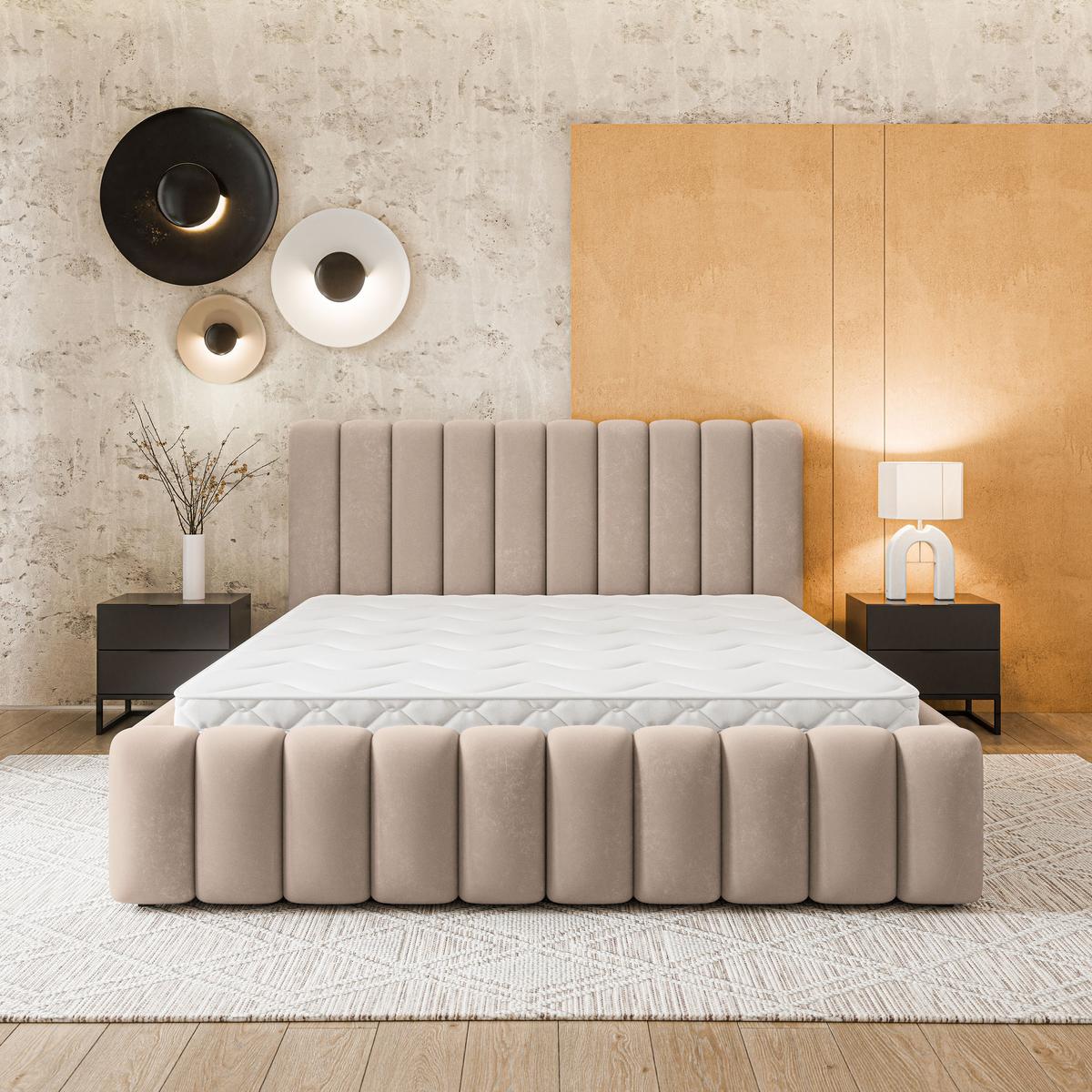 POLSTERBETT DINESE 140x200 cm mit Bettkästen - Beige - Beige, Holz (200/140cm) - MASSENO