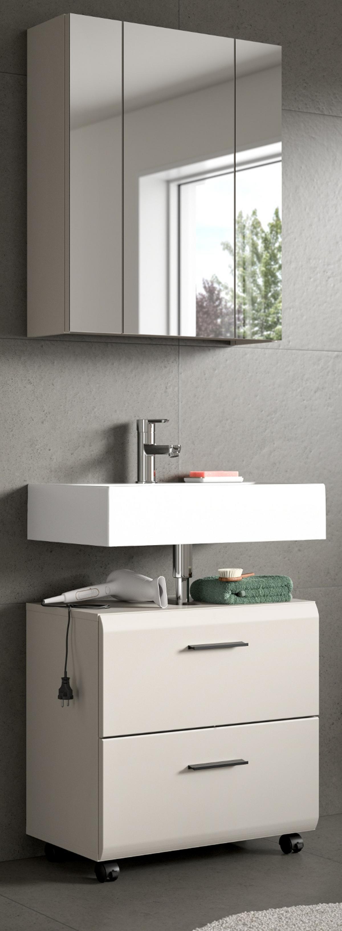 BADMÖBEL-SET Kaschmir 60 cm 2-teilig, Unterschrank mit Schubladen und auf Rollen - Kaschmir/Schwarz, Glas/Holzwerkstoff (60/185/30cm) - Inn.Furn