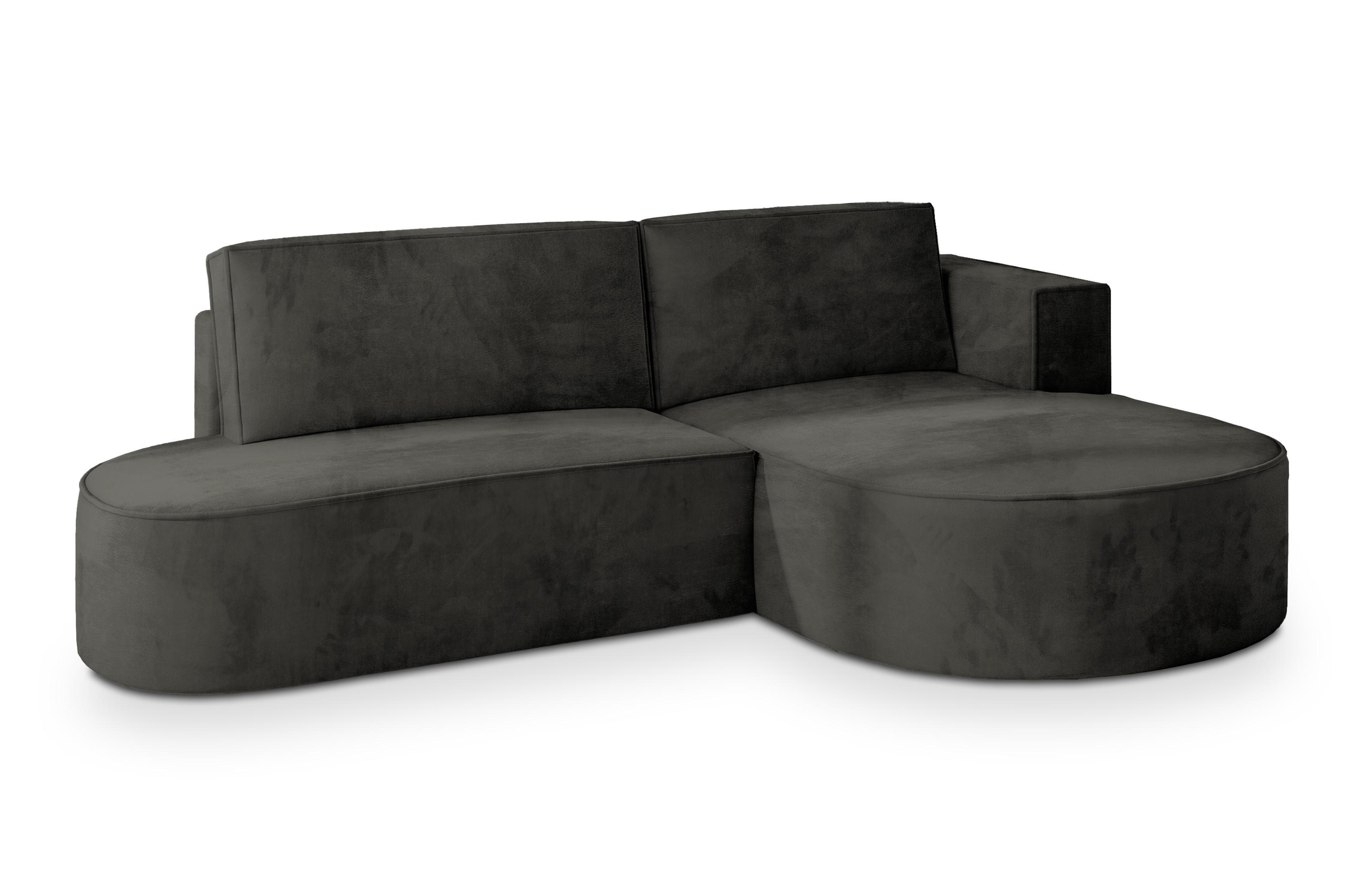 ECKSOFA CORTIO M R-S Schwarz Velours-Stoff mit Schlaffunktion - Schwarz/Grau, Holz/Kunststoff (265/174cm) - MASSENO