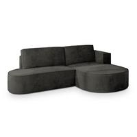 ECKSOFA CORTIO M R-S Schwarz Velours-Stoff mit Schlaffunktion - Schwarz/Grau, Holz/Kunststoff (265/174cm) - MASSENO