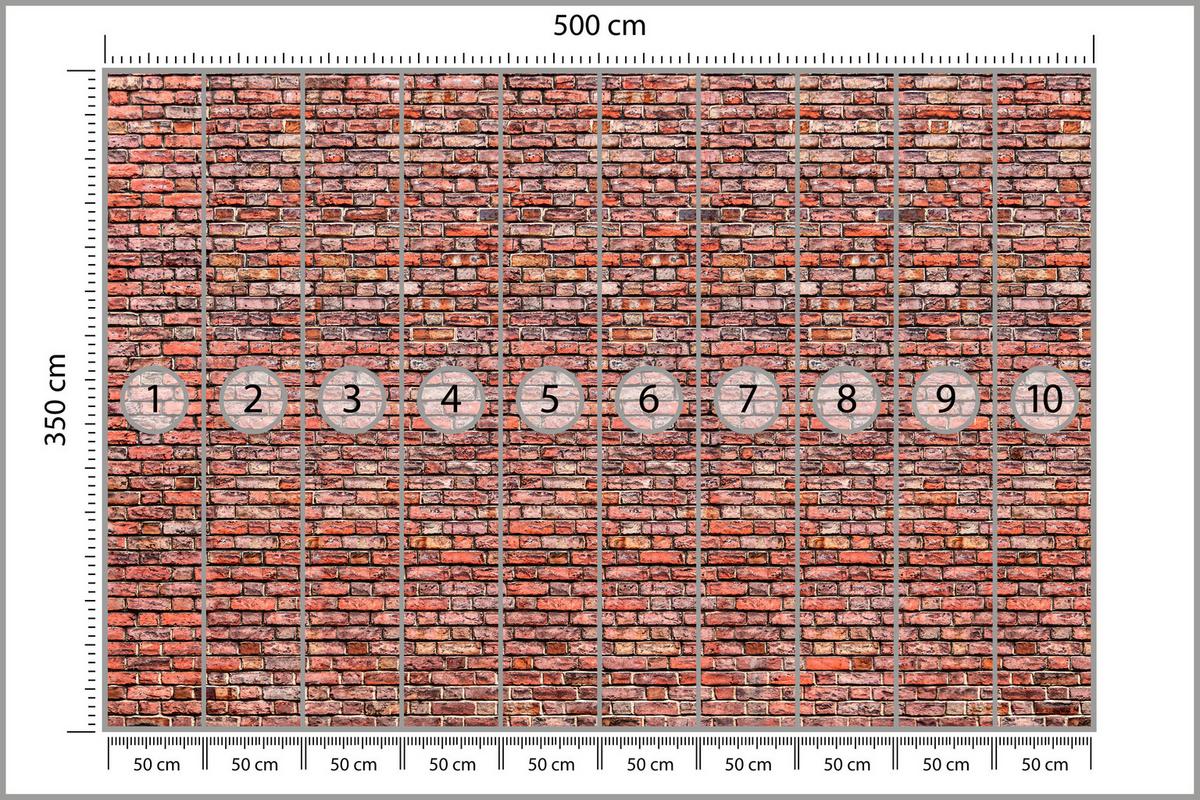 FOTOTAPETE für Wohnzimmer Alter Ziegelstein Roter Wand Rustikal 500x350 - Rot/Orange, Papier (500/350cm) - Muralo