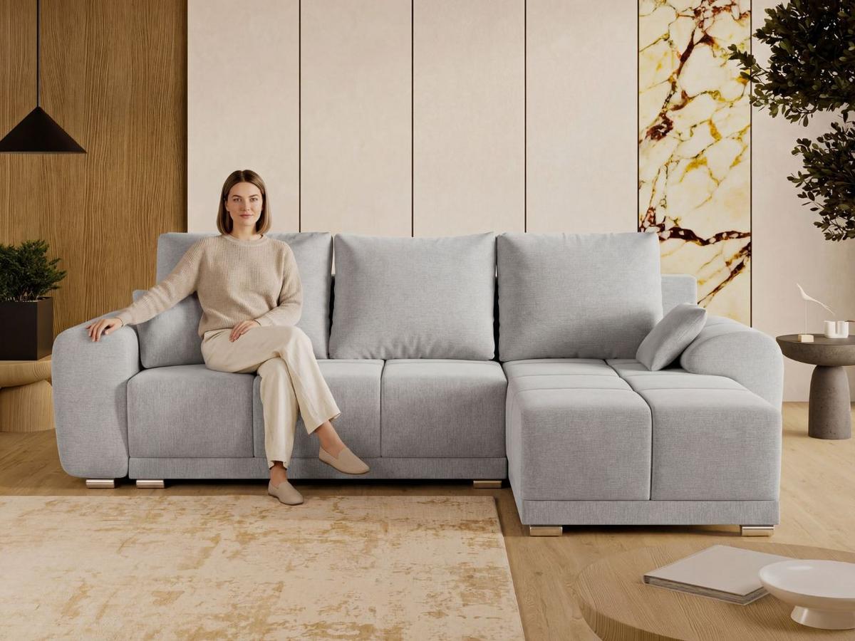 ECKSOFA Monti Grau Rechts - Silberfarben/Grau, Holz/Textil (290/188cm) - Graingold