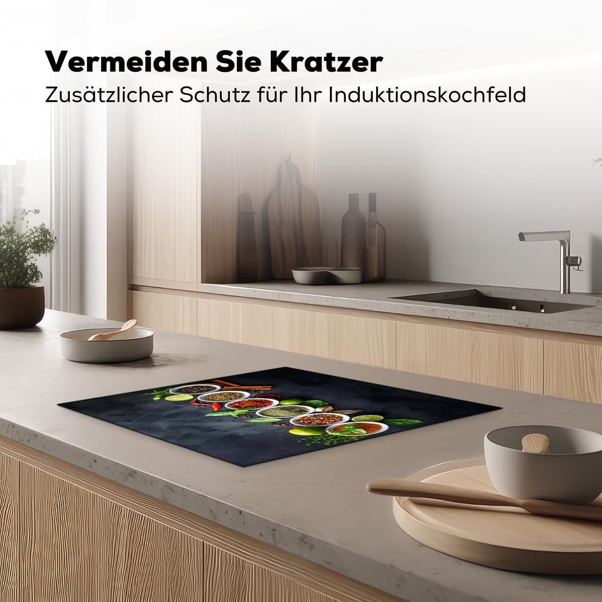 HERDABDECKPLATTE Kräuter - Gewürze - Konkrete Optik - Stilleben Abdeckung Ceranfeld 59x51 cm - Multicolor, Kunststoff (59/51/0.2cm) - MuchoWow