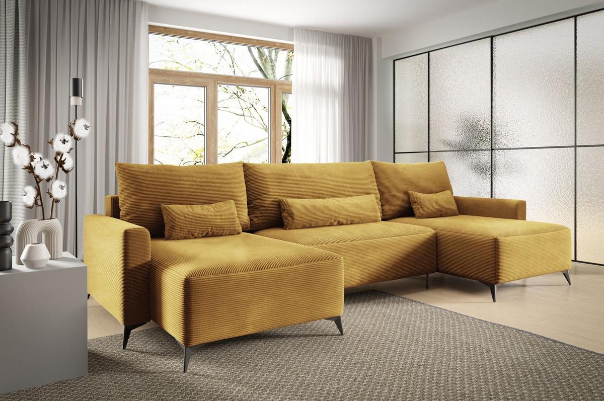 WOHNLANDSCHAFT Silves - Gelb, Holzwerkstoff/Textil (382/81/148cm) - Fun Möbel