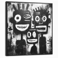 LEINWAND Bilder mit Rahmen - Malerei - Figuren - Schwarz - Abstrakt - 90x90 - Schwarz, Textil (90/90cm) - MuchoWow
