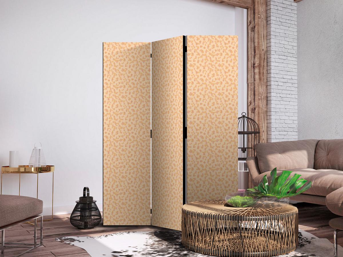 PARAVENT Einseitig Bedruckter 3-tlg 135x172 cm Punkte Muster - Orange, Holz/Textil (135/172/3cm) - Muralo