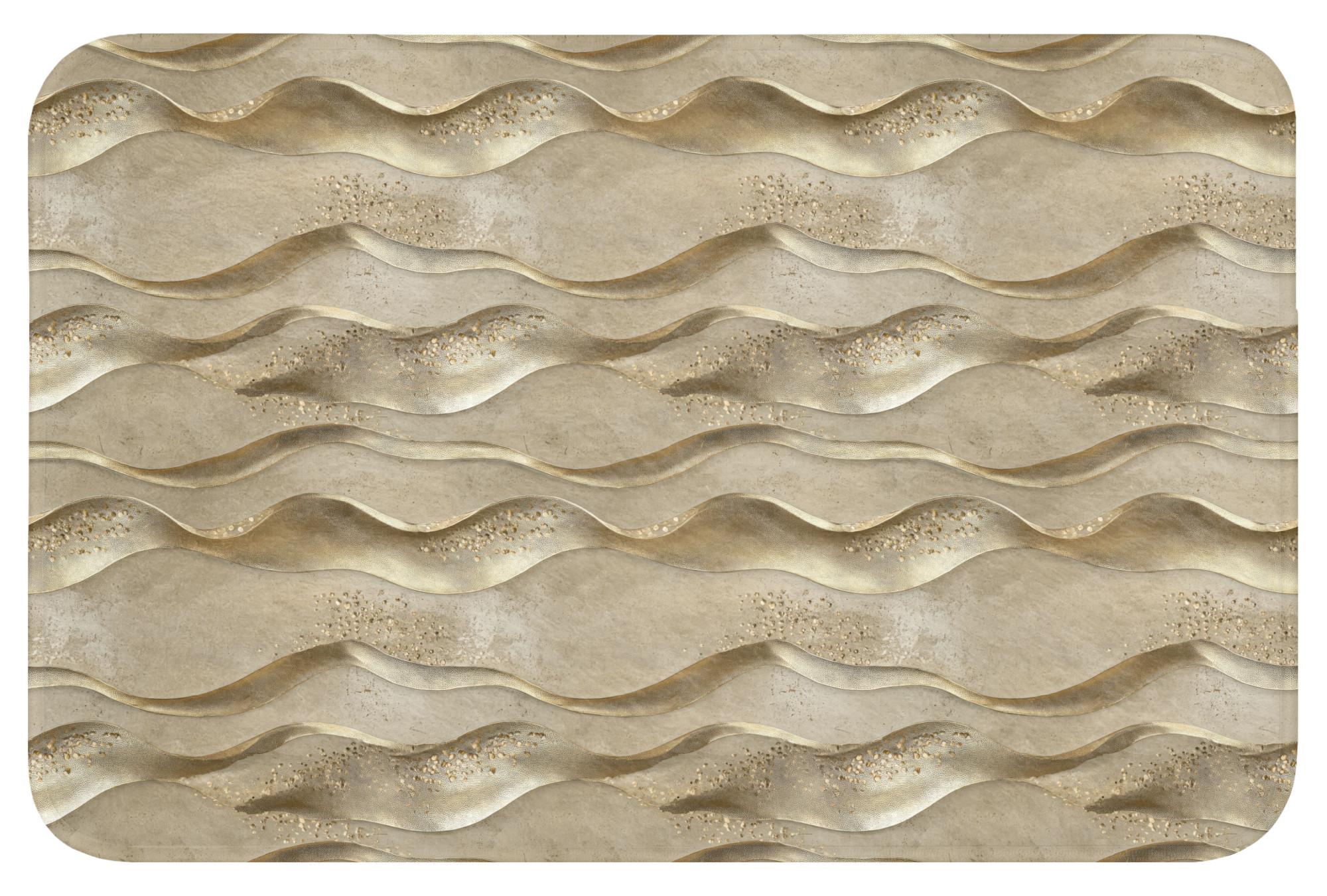 BADEMATTE Wellen - Muster - Gold Rutschfest 60x40 cm - Messingfarben, Textil (60/40cm) - OnlyWow