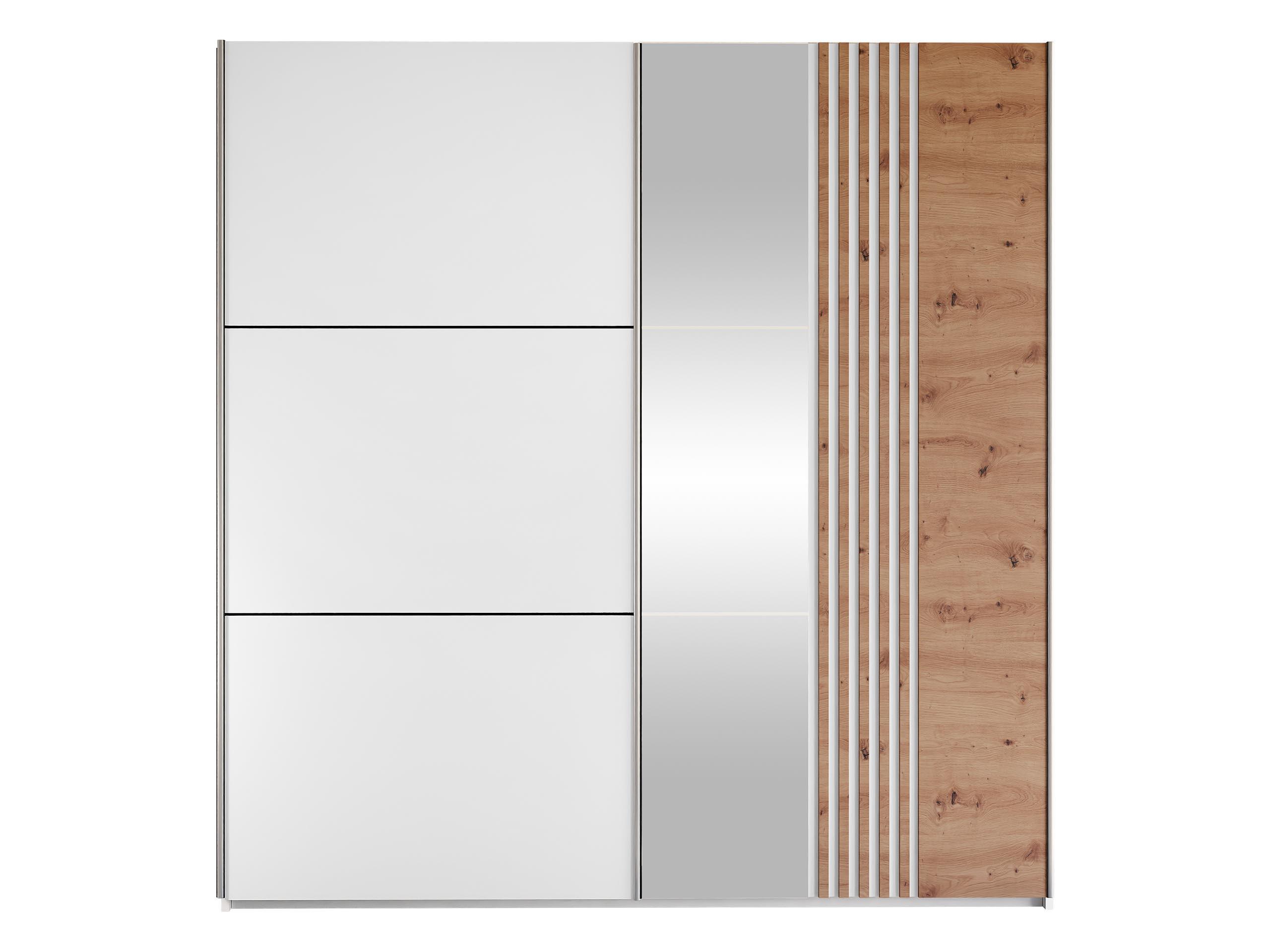 SCHIEBETÜRENSCHRANK Sinatra 203 - Silberfarben/Eiche Wotan, Holzwerkstoff/Metall (203/215/65cm) - MIRJAN24