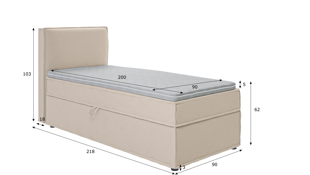 BOXBETT Eclipse 90/200 cm Beige Luxusmicrofaser - Beige/Schwarz, Holz/Kunststoff (90/200cm) - S-Style Möbel