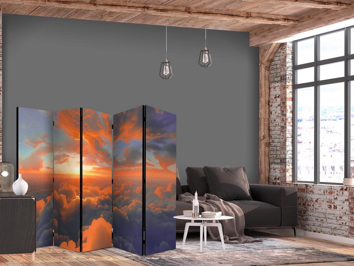 PARAVENT Einseitig Bedruckter 5-tlg 225x172 cm Sonnenuntergang und Wolken - Orange, Holz/Textil (225/172/3cm) - Muralo