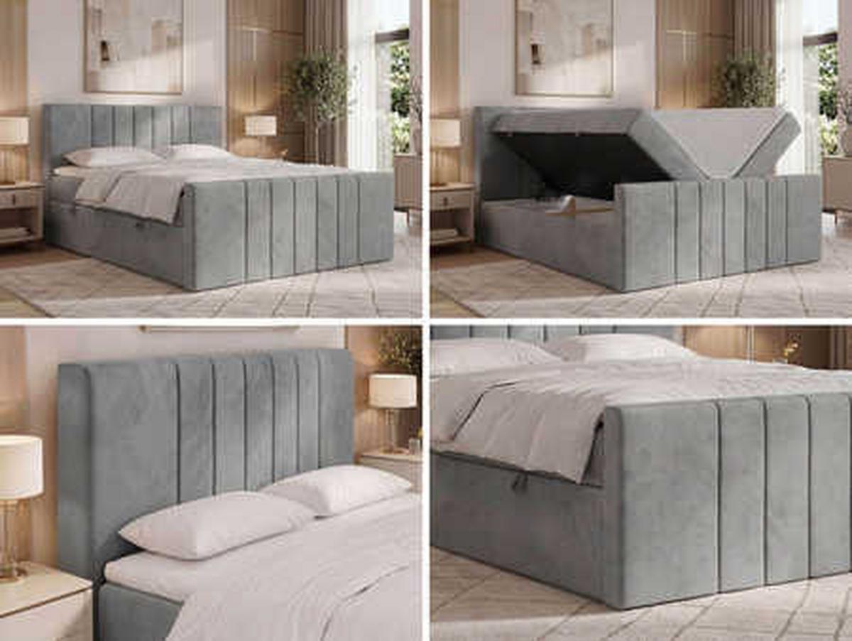BOXBETT INERO DUO 200/200 - Hellgrau Velvet - Topper Visco - H4 - Hellgrau/Schwarz, Kunststoff/Textil (200/200cm) - MKS