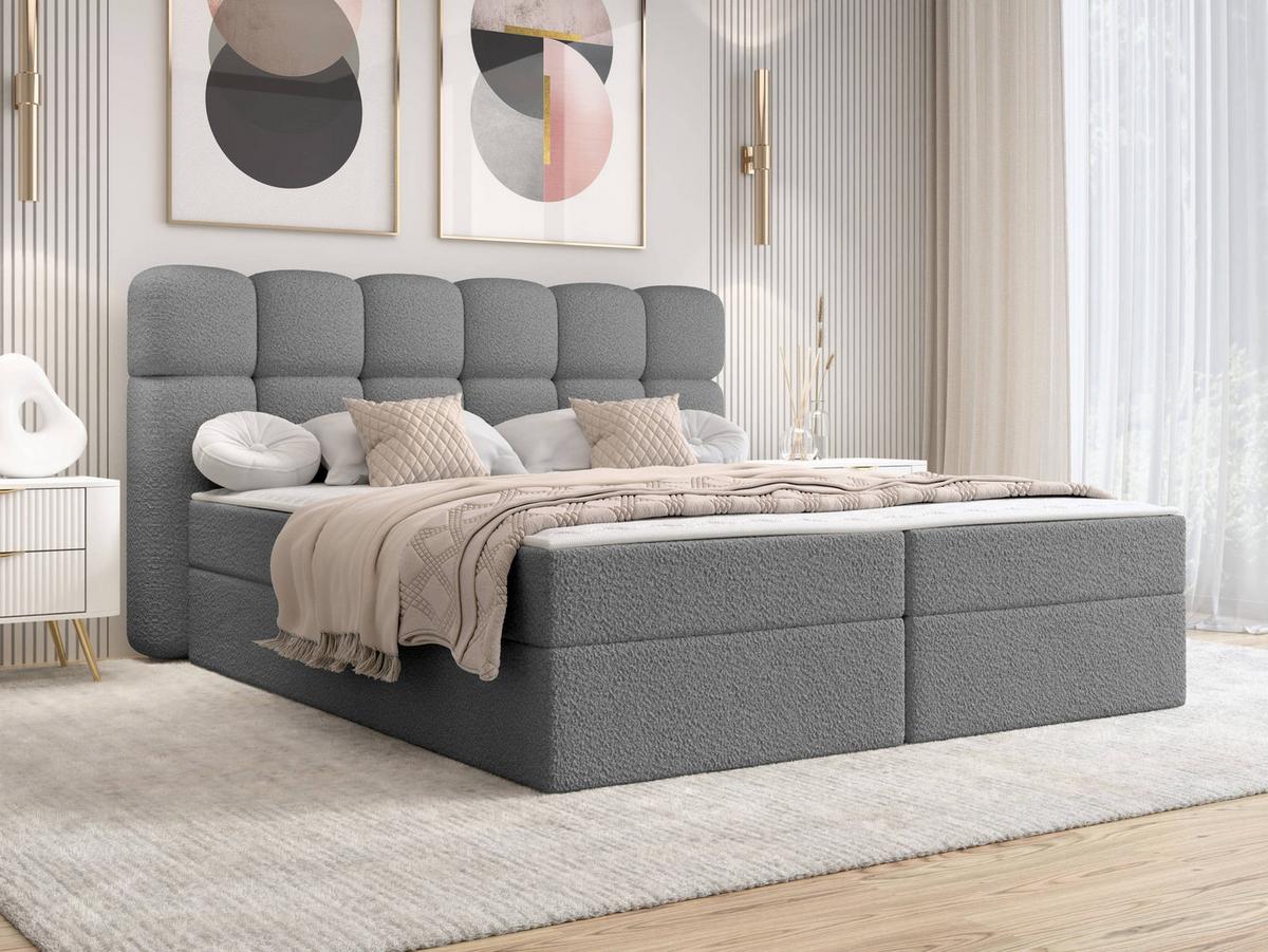BOXBETT Softi 2 Boucle - H3 - Schwarz/Grau, Holz/Holzwerkstoff (140/200cm) - MIRJAN24