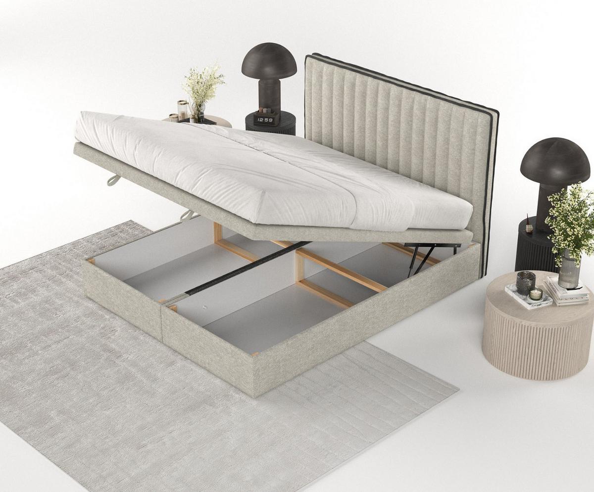 POLSTERBETT Keva mit Stauraum 180/200 cm Beige im Alta Stoff - Beige/Schwarz, Holz/Holzwerkstoff (180/200cm) - AltaBeds