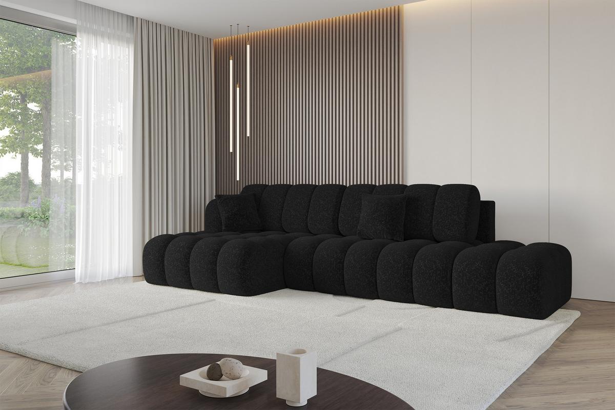 ECKSOFA mit Schlaffunktion Ottomane Links OLEA-L2 321x164x75 Schwarz Tissu - Schwarz Hochglanz/Schwarz, Holzwerkstoff/Kunststoff (321/164cm) - ALTDECOR