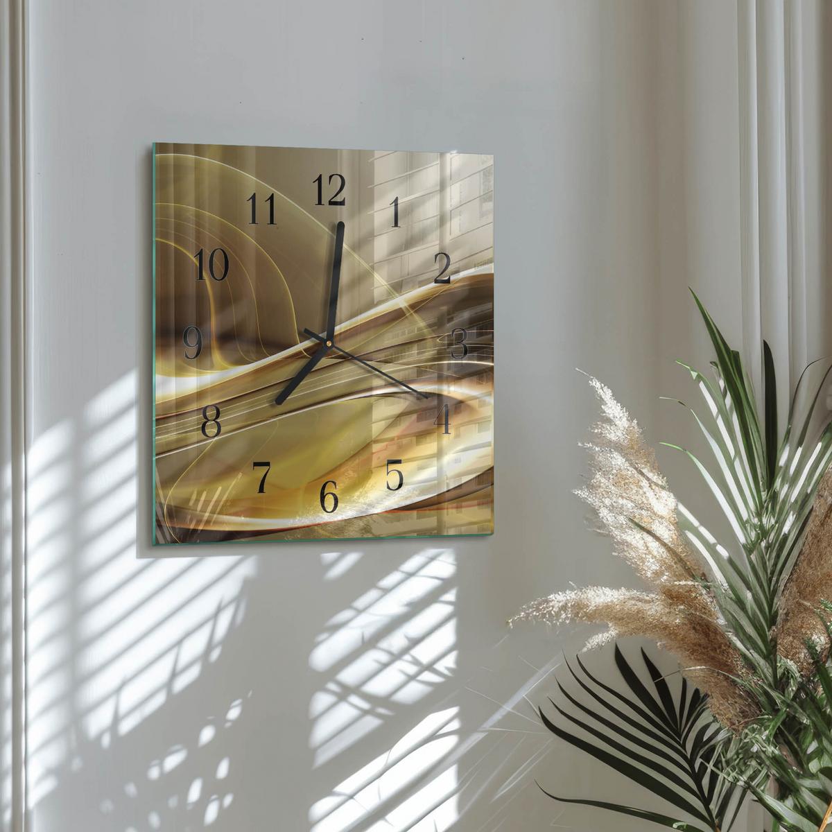 WANDUHR aus Glas 30x30 cm - Abstrakte Linien - Goldfarben, Glas (30/30/0.4cm) - TULUP