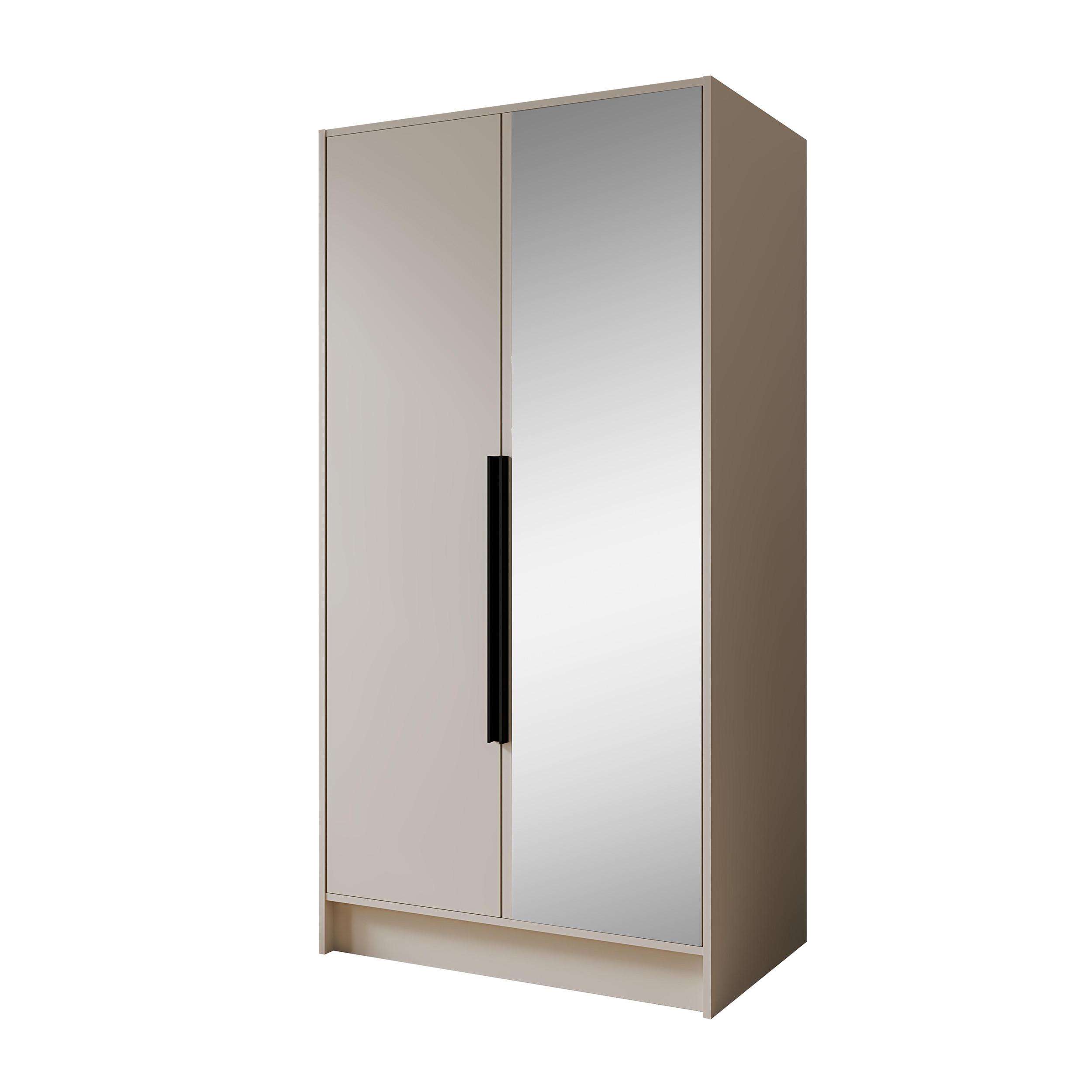 DREHTÜRENSCHRANK Laro mit Spiegel, Kaschmir mit mit schwarzen Griffen, 100 cm - Kaschmir, Holzwerkstoff (100/200/51cm) - Beautysofa