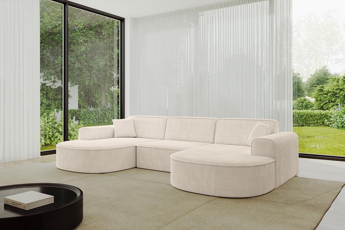WOHNLANDSCHAFT MARI-U1 - 303x171x79 cm Beige Cord - Beige/Schwarz, Holzwerkstoff/Kunststoff (303/79/171cm) - ALTDECOR