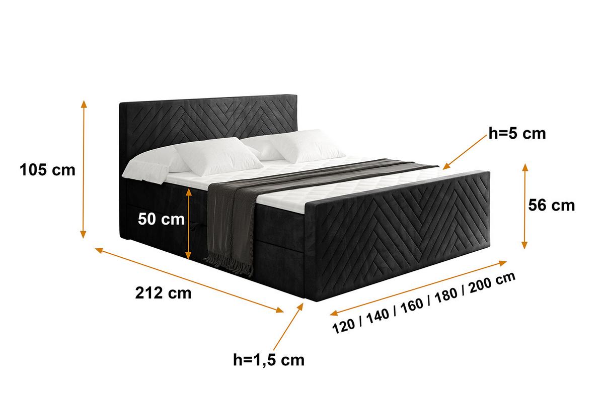 BOXBETT mit Matratze H4 und Lattenrost - VEXA-Z - 200x200 - Schwarz Casablanca - Schwarz, Holzwerkstoff (200/200cm) - ALTDECOR