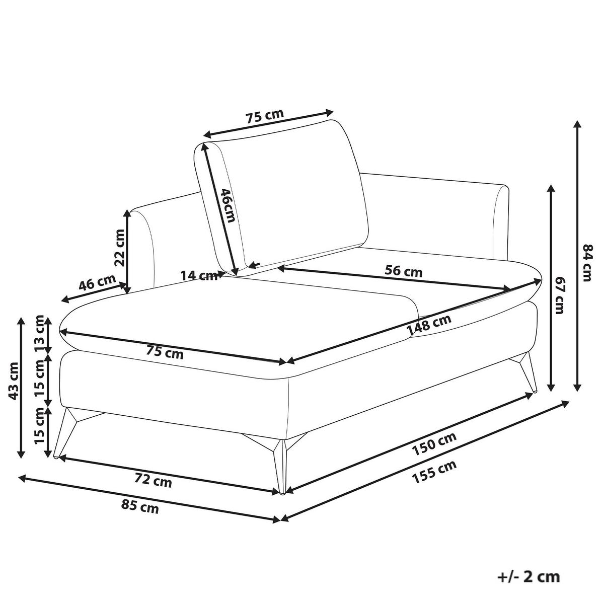 CHAISELONGUE-RECHTSSEITIGE Stoff Hellgrau Sievoz - Hellgrau/Schwarz, Textil (155/84/85cm) - Beliani