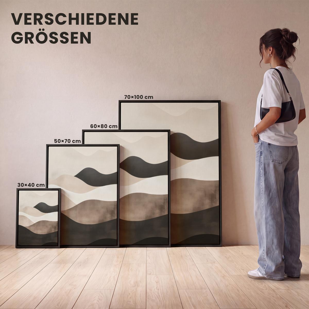 LEINWAND Bilder mit Rahmen - Abstrakt - Landschaft - Wellen - Cremefarben - 60x80 - Cappuccino, Textil (60/80cm) - MuchoWow