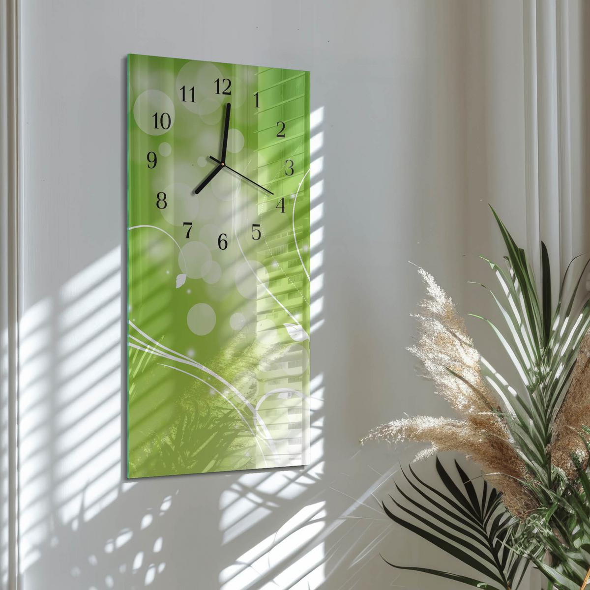 WANDUHR aus Glas 30x60 cm - Muster - Grün, Glas (30/60/0.4cm) - TULUP