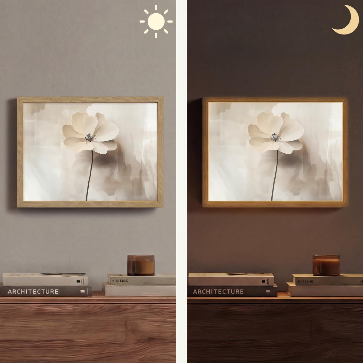 WANDLEUCHTE MIT AKKU Blume - Beige - Farbe - Schatten 40x30 cm - Beige, Holzwerkstoff (40/30/8cm) - OnlyWow
