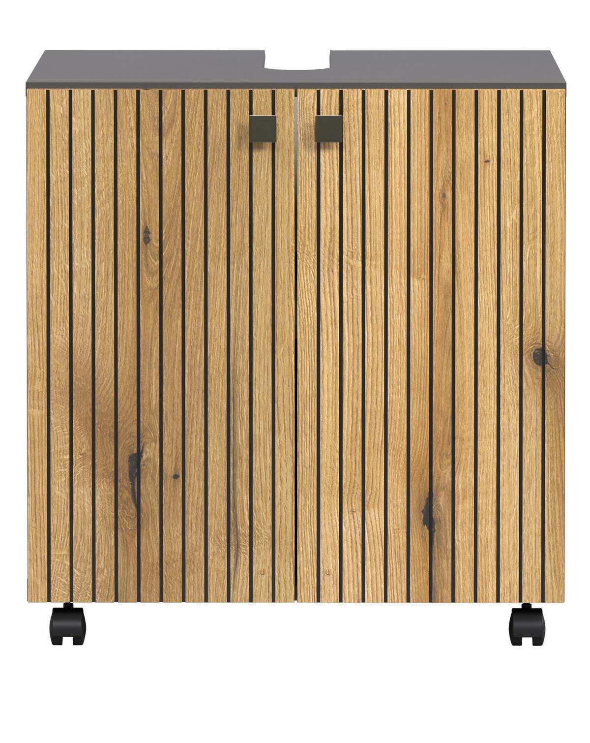 WASCHBECKENUNTERSCHRANK Evoke Eiche, grau 60 cm, Badschrank auf Rollen - Eichefarben/Anthrazit, Holzwerkstoff/Metall (60/64/42cm) - Top.Furn