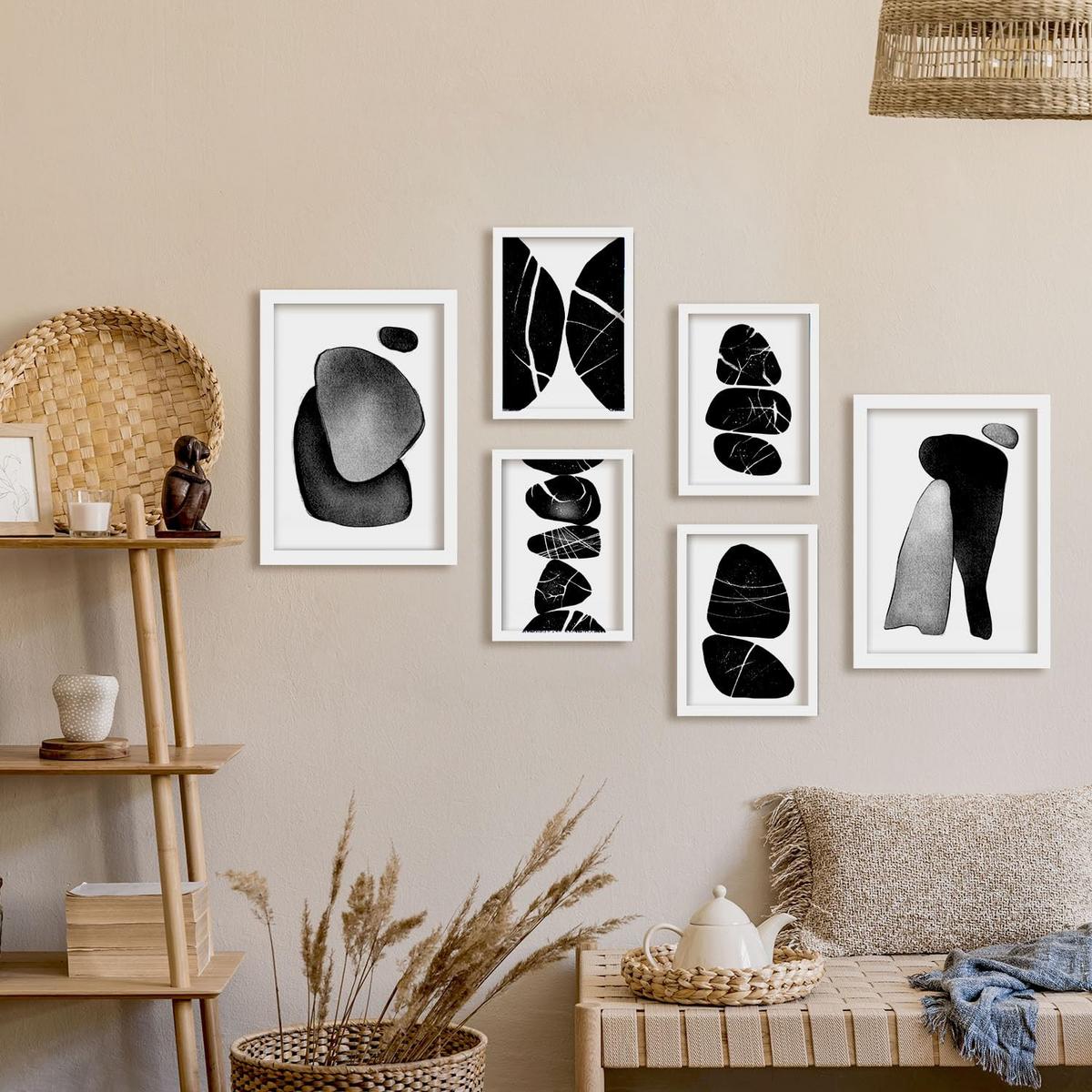 POSTER Set Mit 6 Palladische Gesteine In Liebhaber Abstrakt Ästhetische Dekorative Gemälde Für Ihr Wohnzimmer Zuhause A3 & A4 Weißer Rahmen - Weiß, Papier (29/3cm) - Nacnic