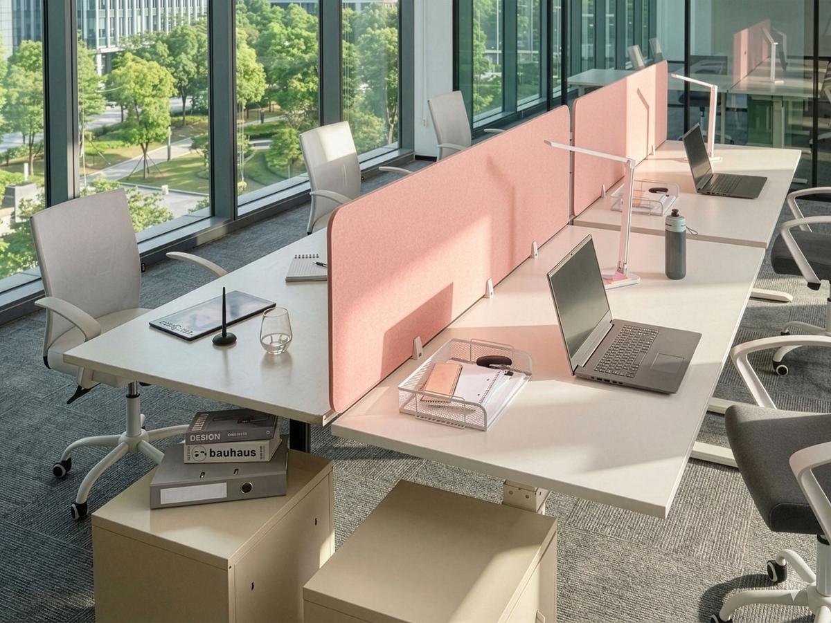 SCHREIBTISCHTRENNWAND 180/50 cm Pfirsichrosa Split - Pink, Textil (180/50/1cm) - Beliani