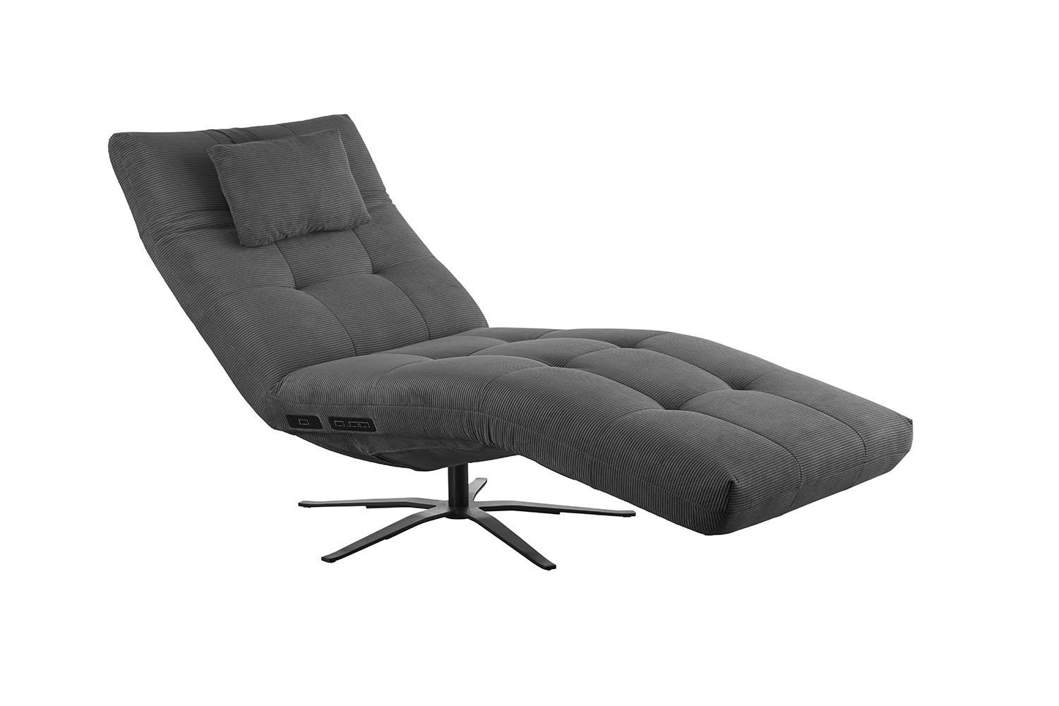 RELAXLIEGE LETICIA Anthrazit Cord Drehbar (360°), Relaxfunktion - Anthrazit/Schwarz, Textil/Metall (82/115/156cm) - KAWOLA