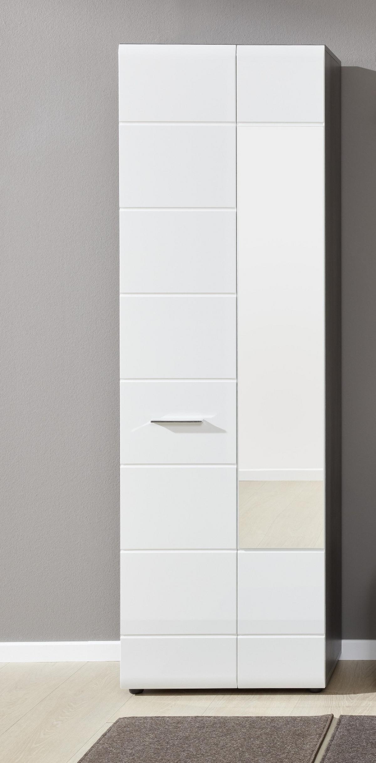 GARDEROBENSCHRANK weiß Hochglanz, grau 60 x 191 cm, Flurschrank mit Spiegel - Weiß Hochglanz/Silberfarben, Glas/Holzwerkstoff (60/191/35cm) - Top.Furn