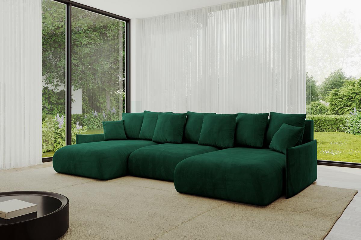 WOHNLANDSCHAFT mit Schlaffunktion und Bettkasten ONESK-U-v1 317x177x72 Dunkelgrün Velours - Dunkelgrün, Holzwerkstoff/Kunststoff (317/72/177cm) - ALTDECOR