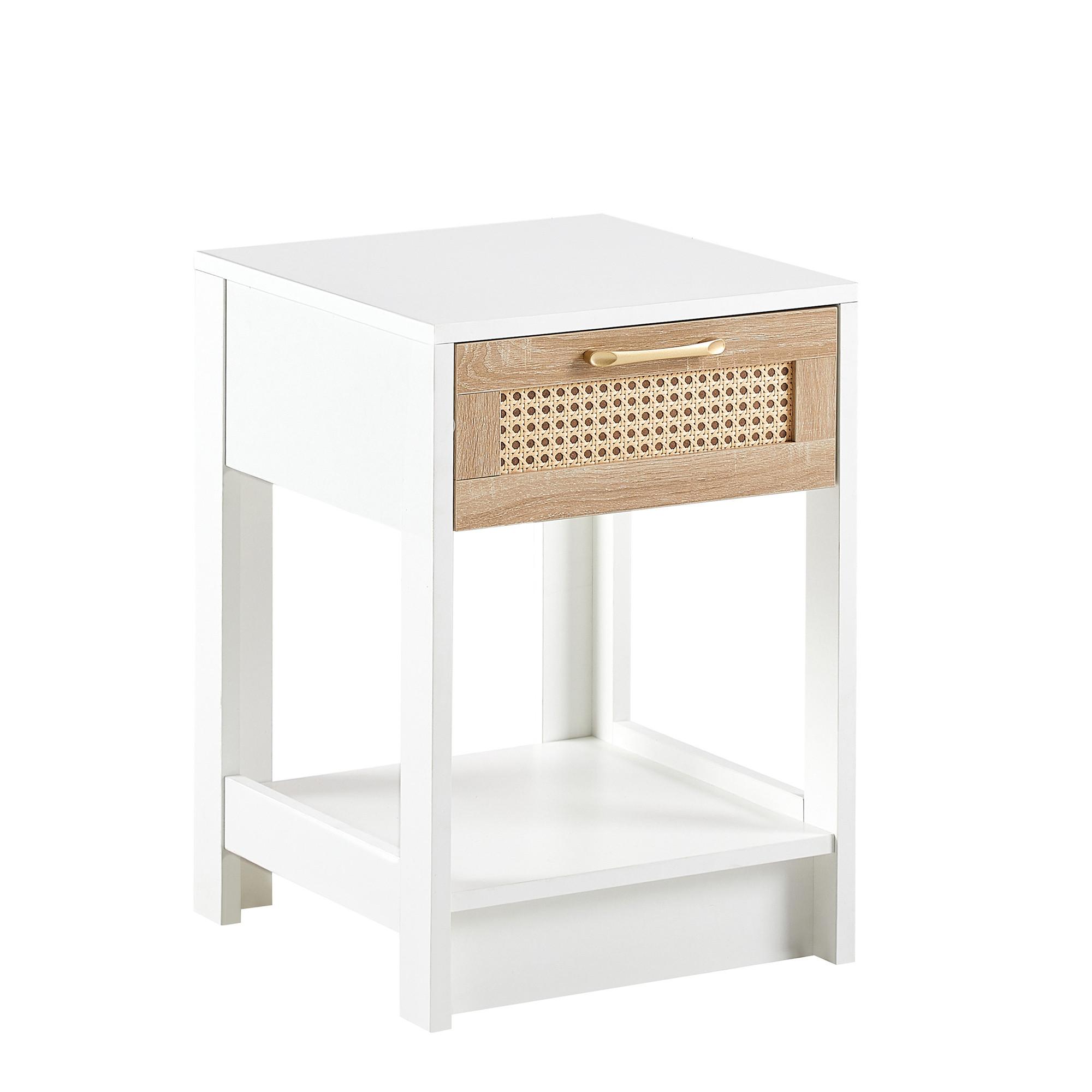 NACHTTISCH weiß rattan nachttisch mit schublade - Weiß, Holzwerkstoff (40/55/40cm) - Urban Meuble