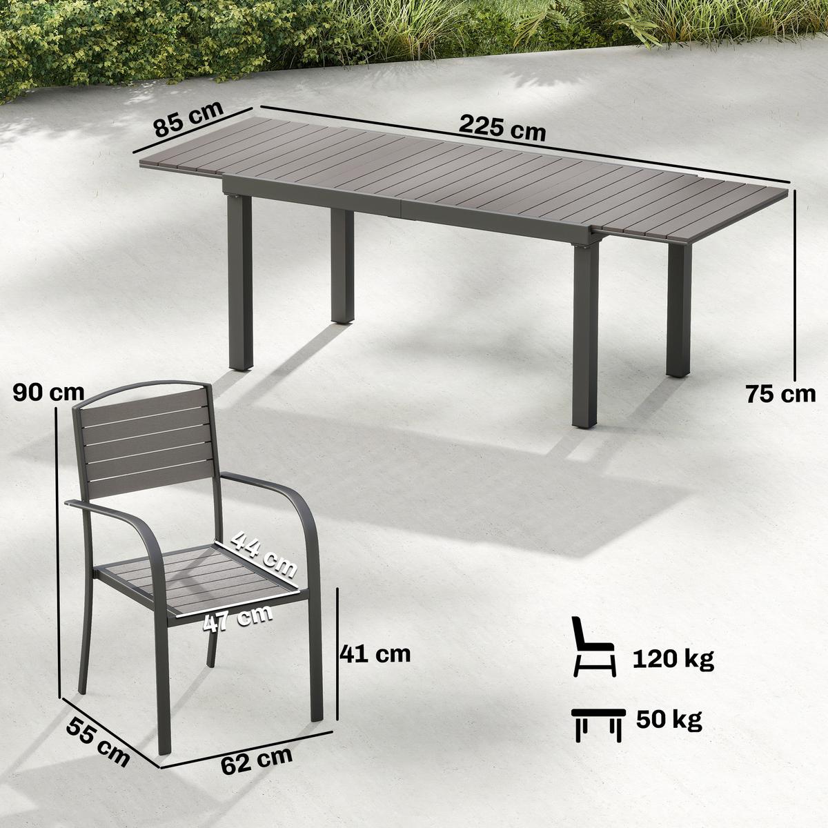 OUTDOOR-ESSGRUPPE 7er Set Aluminium WPC Grau - Grau, Kunststoff/Metall - Outsunny