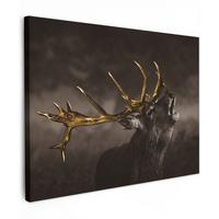 LEINWANDBILD Rotwild - Schwarz - Gold Wandbilder 80x60 cm - Braun, Textil (80/60cm) - MuchoWow
