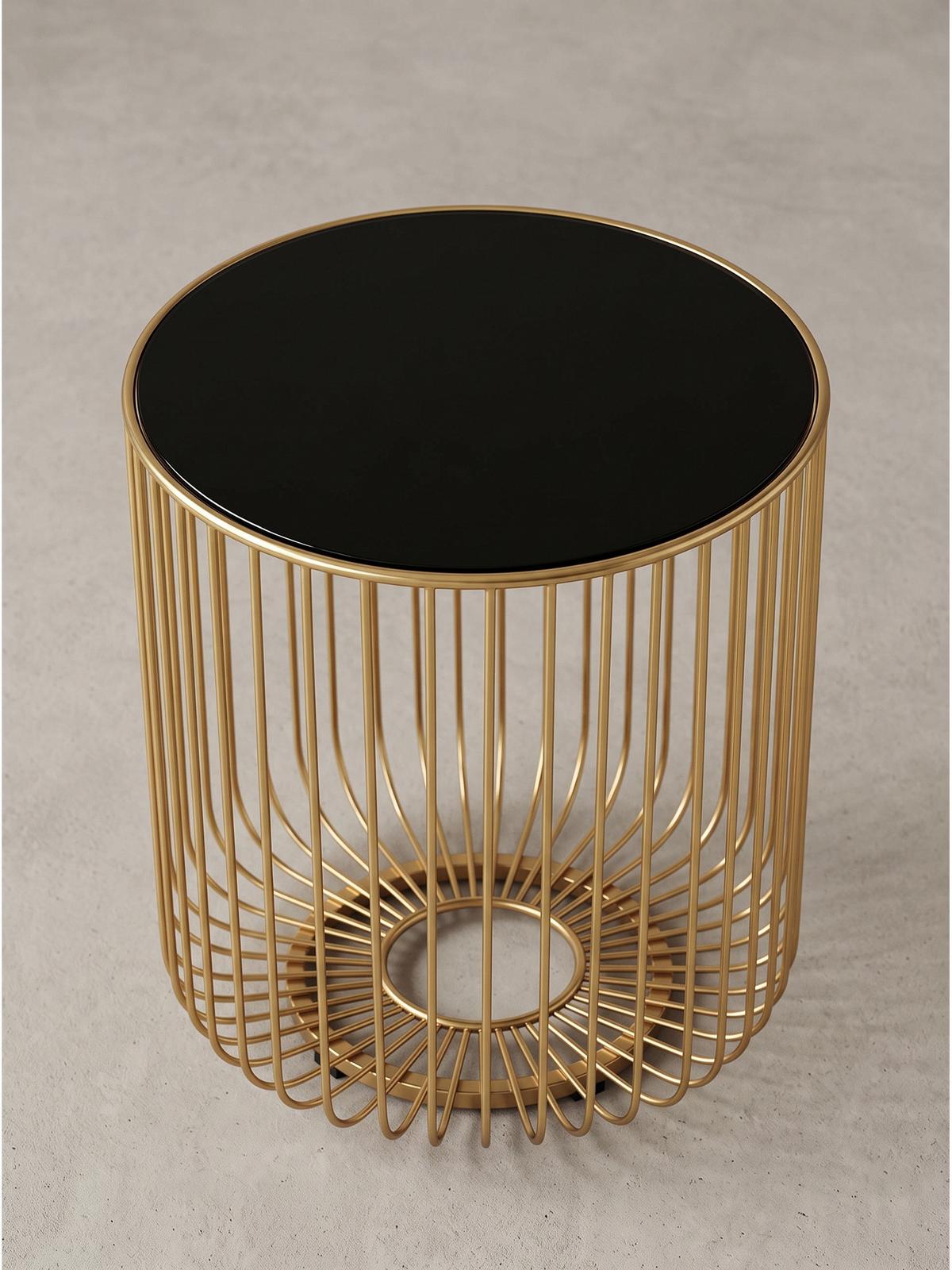 BEISTELLTISCH DENIA, Einscheiben-Sicherheitsglas, Schwarz-Gold, Ø 40 x 47 cm - Goldfarben, Glas/Metall (40/40/47cm) - KADIMA DESIGN
