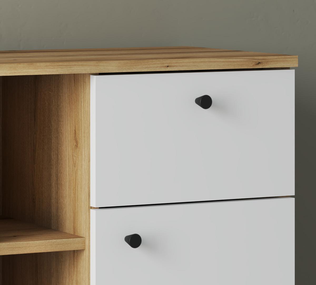 BADKOMMODE weiß, Evoke Eiche, Badkommode, 51 x 90 cm - Eichefarben/Schwarz, Holzwerkstoff/Kunststoff (51/90/33cm) - Furn.Design