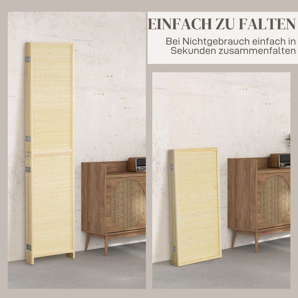 PARAVENT 4 TLG. 180 x 180 cm Faltbar aus Bambus Natur - Naturfarben, Naturmaterialien (1.6/180/180cm) - HOMCOM