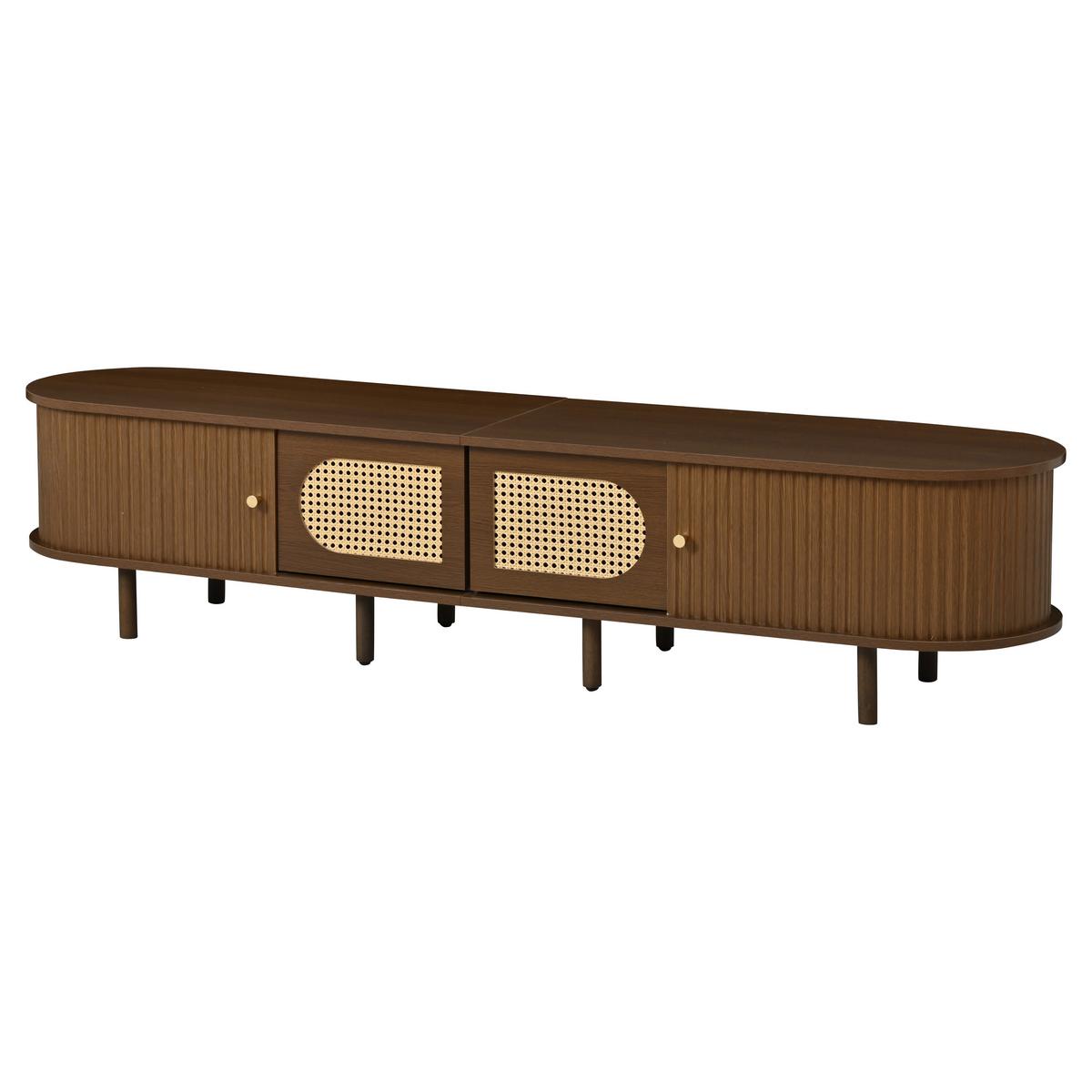 TV LOWBOARD walnuss rattan oval 180cm schiebetüren - Wildeiche, Holzwerkstoff (180/40/40cm) - Urban Meuble