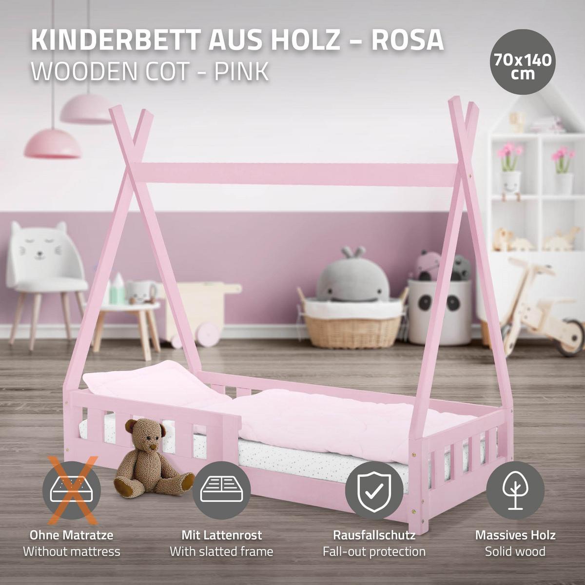 KINDERBETT Tipi 70x140 cm Rosa - Pink, Holz (70/140cm) - ML-DESIGN