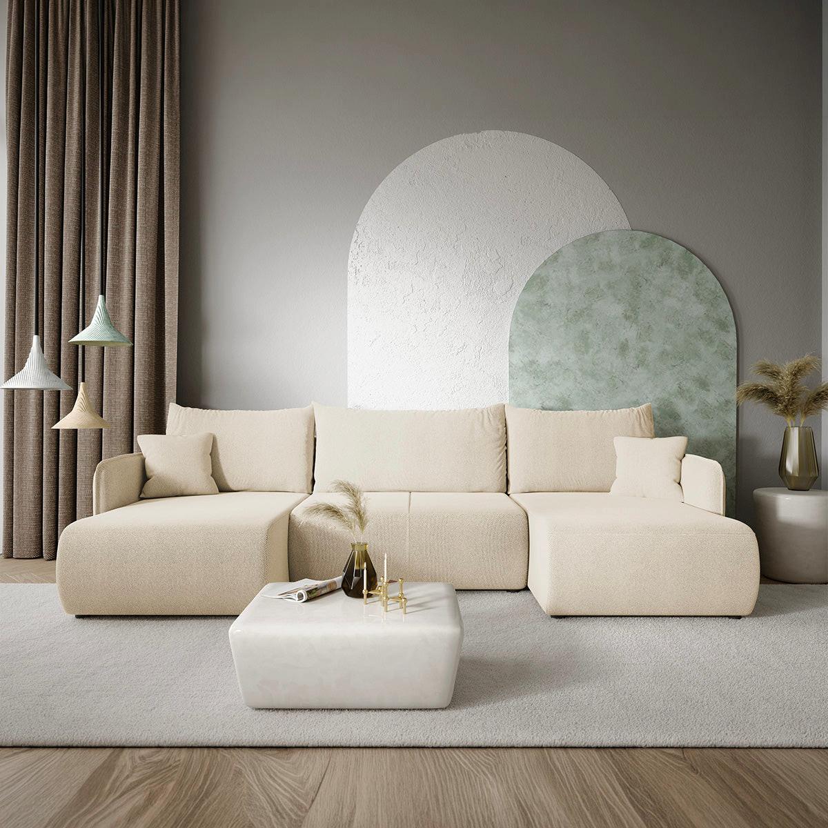 PANORAMASOFA Claudio 5 Sitzplätze Beige - Beige, Holz (290/86/148cm) - Petits-meubles