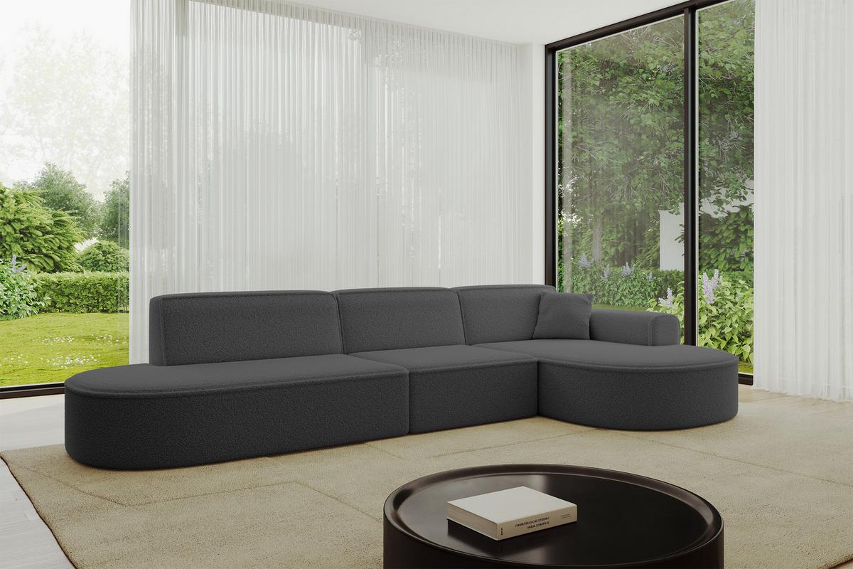 ECKSOFA Ottomane Rechts MARI-L2 - 328x171x79 cm Grau Bouclé - Schwarz/Grau, Holzwerkstoff/Kunststoff (171/328cm) - ALTDECOR
