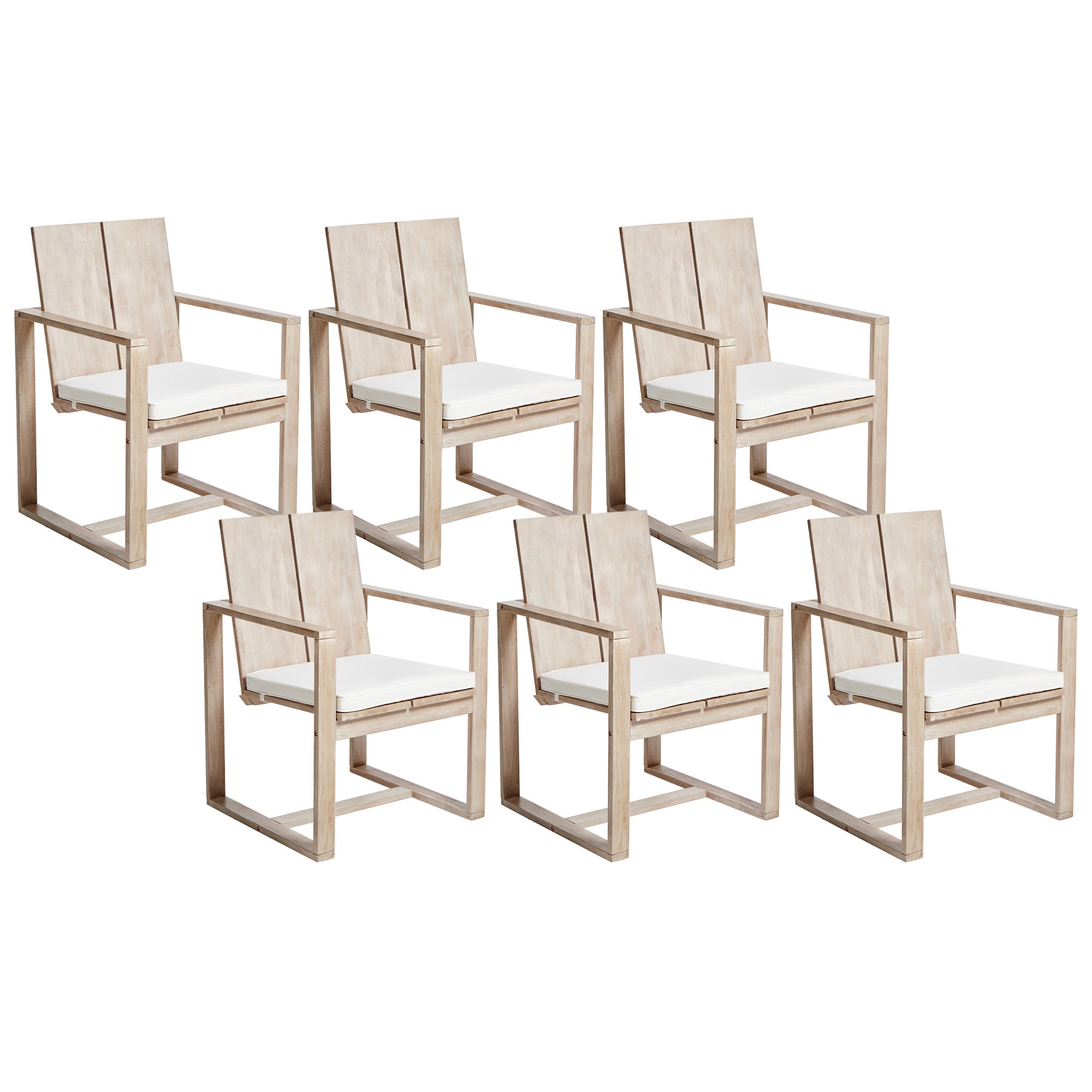 GARTENSTUHL 6er Set Heller Holzfarbton Azzanello - Hellbraun/Weiß, Holz (63/90/61cm) - Beliani