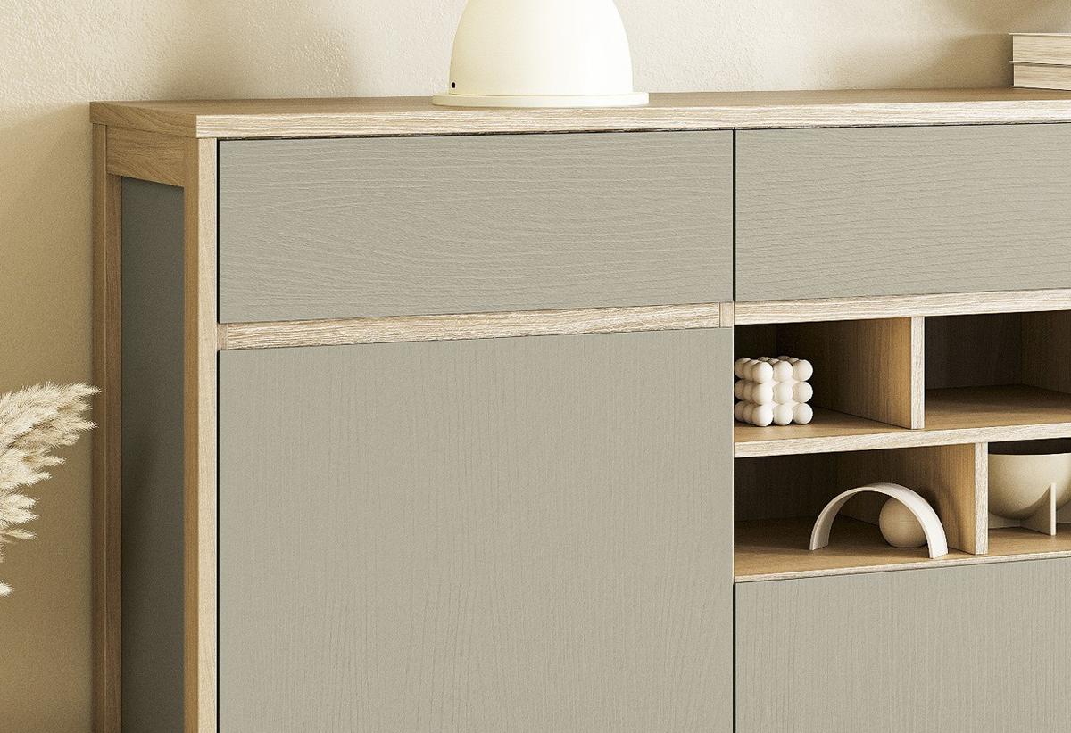 SIDEBOARD Salbei grün, Eiche, Kommode skandinavisch 164 cm, Soft-Close - Salbeigrün/Eichefarben, Holzwerkstoff/Metall (164/85/39cm) - Furn.Design