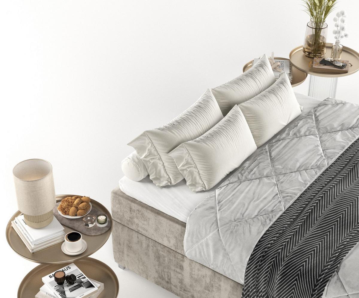 BOXBETT Reto 200/200 cm Beige im Lotta Stoff - Chromfarben/Beige, Holz/Holzwerkstoff (200/200cm) - AltaBeds