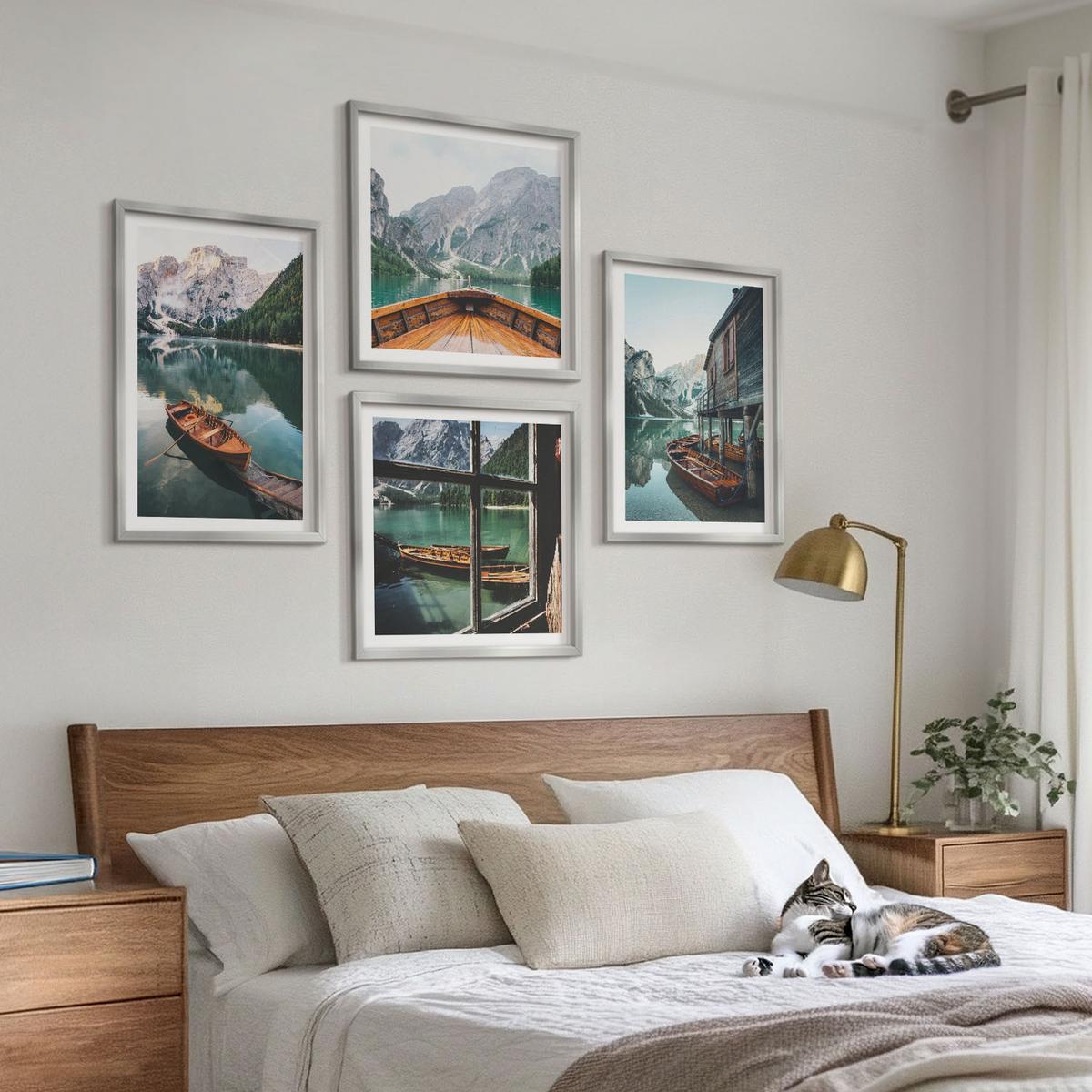 BILDER SET 4er Set - 50x50 cm & 40x60 cm Silberner Rahmen - Haus am Bergsee Łódź - Silberfarben, Kunststoff (50/50cm) - TULUP