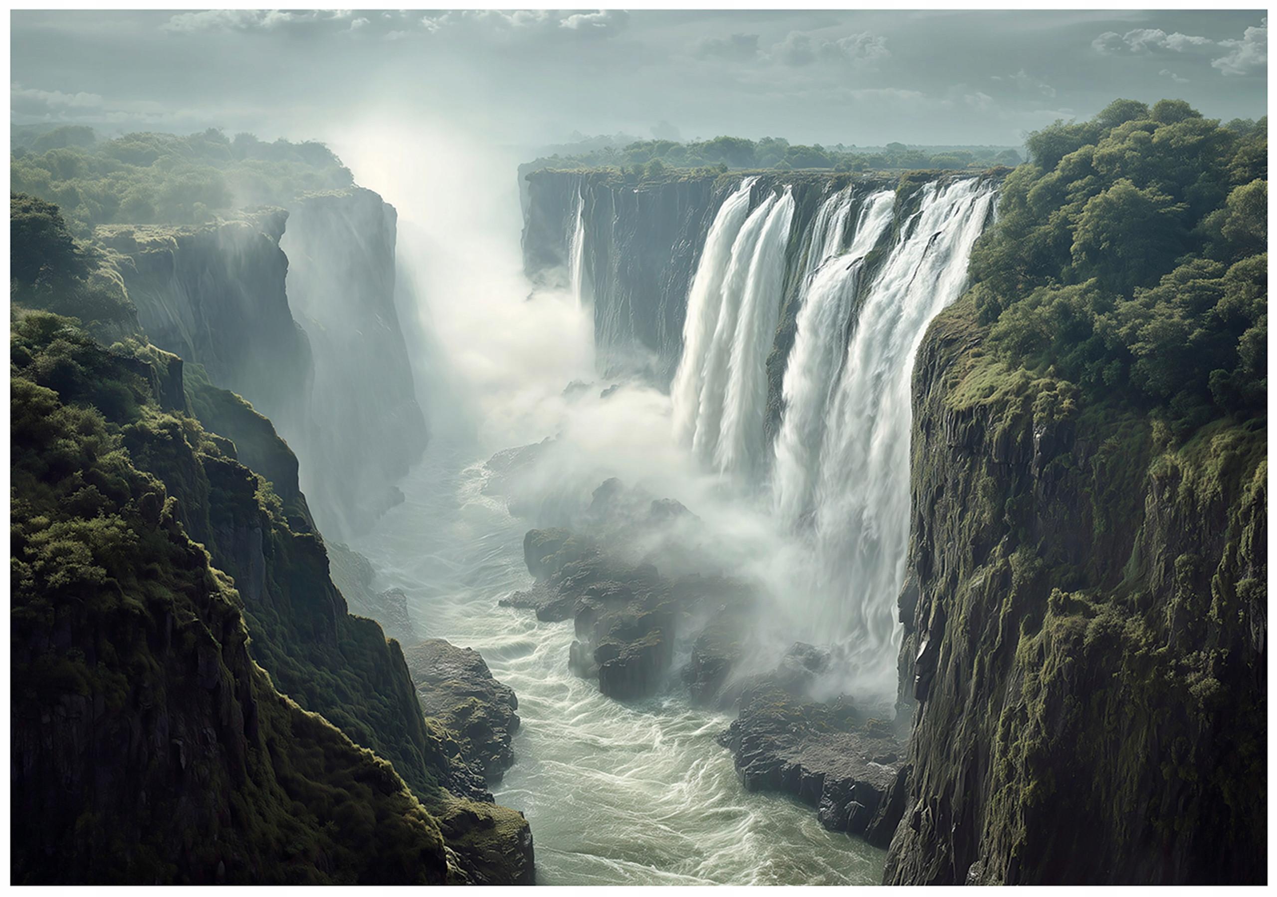 FOTOTAPETE Wasserfall Landschaft Grün 300x210 cm - Multicolor, Papier (300/210cm) - Wallarena