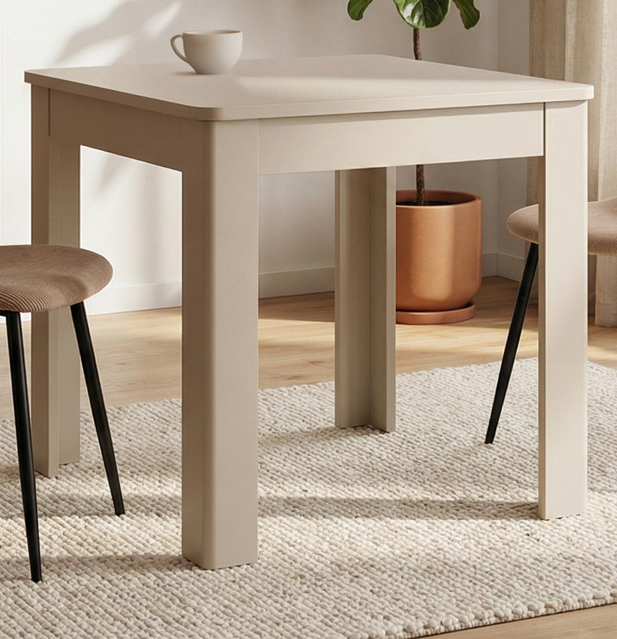 ESSTISCH samt quadratisch 80 x 80 cm, Küchentisch mit Schubkasten - Beige, Holzwerkstoff (80/80/76.5cm) - Furn.Design